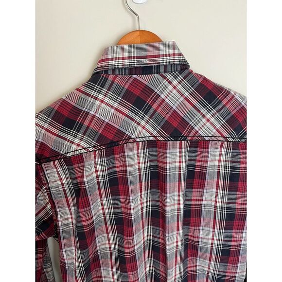 Fred Perry Red Black Plaid Button Down Long Sleeve Collared Shirt Men's L - Picture 9 of 11
